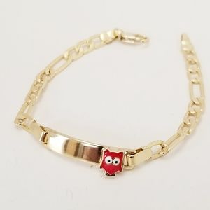 Owl ID Bracelet for kids. 14K Gold Plated. New